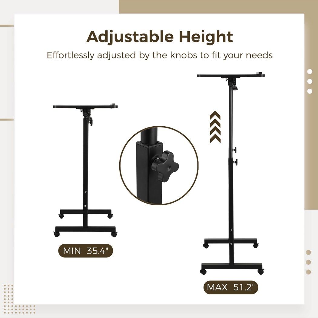 Joyoolife Mobile Podium, Adjustable Standing Desk with Caster Wheels, Adjustable Height 360° Swivel Desktop, Versatile Podium Laptop Desk Stand Up Desk Easel Presentation Lectern (Black)