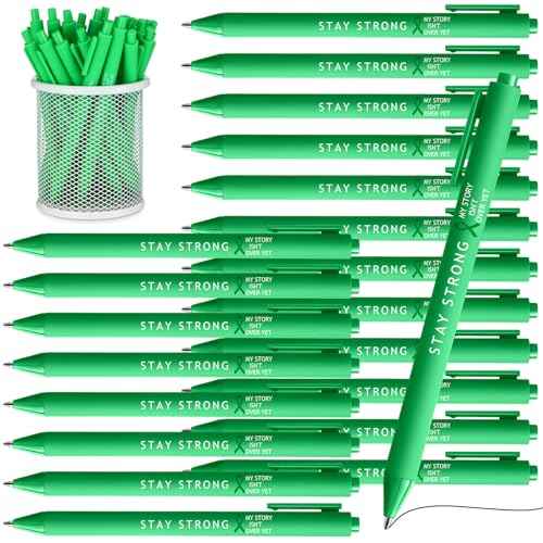 Cholemy 500 Pcs Suicide Prevention Awareness Ballpoint Pens Mental Health Awareness Items Green Ribbon Retractable Pens Bulk Black Ink for School Charity Office Therapist