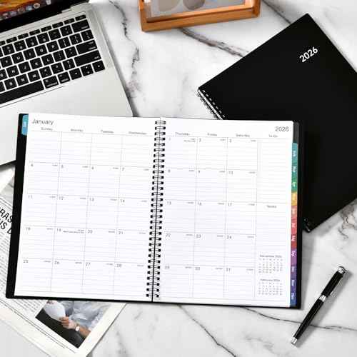 2026 Planner ? Planner 2026 Weekly and Monthly, 9" x 11", Large, Jan 2026 ? Dec 2026, 12 Monthly Tabs, Strong Twin-Wire Binding, Inner Pocket, Hardcover, Black
