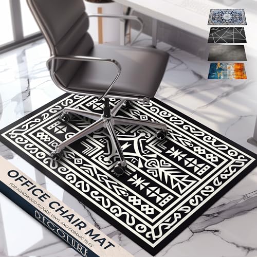 DECOLURE Office Chair Mat for Hardwood Floor, 36"x48", Computer Desk Chair Mat, Desk Rug for Home, Noise Reducing Rolling Mat, Smooth Anti-Slip Floor Protector (Aztec Tribal)