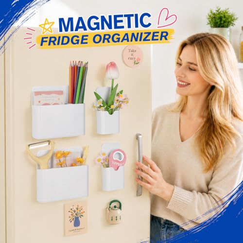 Grtard White Magnetic Pen Holders 4 Pack - Office & Classroom Organization