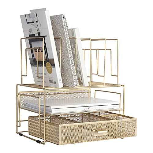 BLU MONACO Gold Desk Organizer ? Cute File Holder for Desk & Drawer Storage for Office Supplies, Paper, Devices & Folders