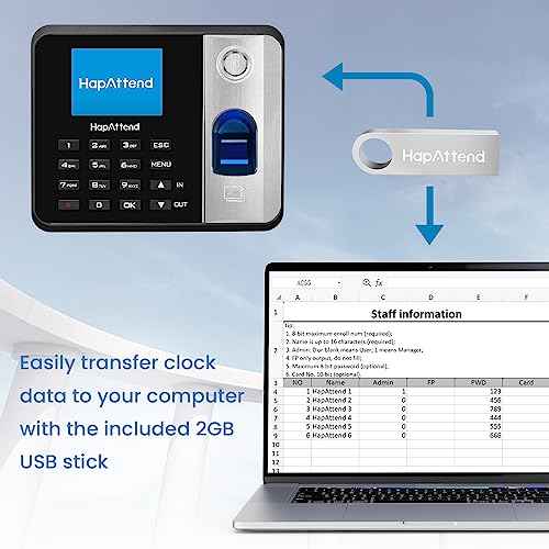 Time Clock - Fingerprint Time Clocks for Employees Small Business Automatic Calculate Hours, H1 Standalone Offline Biometric Clock in Machine for Employees with 5 RFID Cards (0 Monthly Fees)
