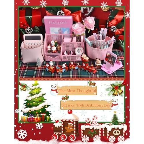Pink Desk Organizers and Accessories With Mesh Desk Organizer and 360¡ÆRotating Pen Holder and a Lot of Office Pink Office Supplies Beautifully Presented in a Gift Box Christmas Gifts