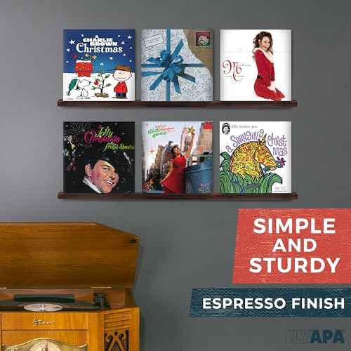 Ilyapa Vinyl Record Holder Wall Mount Vinyl Record Shelf - 2 Pack 39.5-inch Wood for 6 Records Display & Shelves, Includes Mounting Hardware - Brown