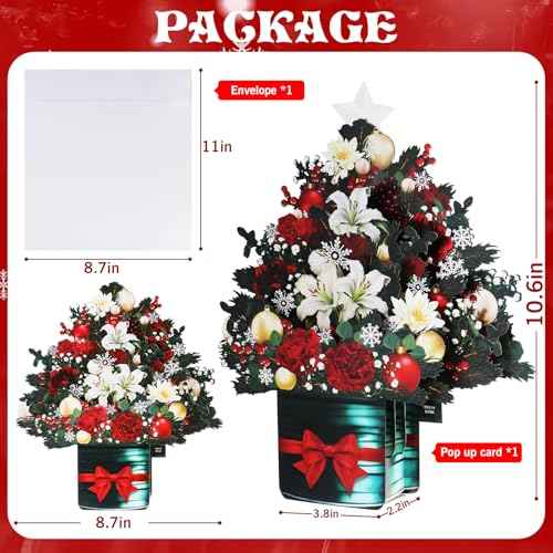 Christmas Tree Pop Up Christmas Cards with Lights and Music, Christmas Tree Bouquet, Popup Musical Greeting Card for Christmas Holiday New Year.