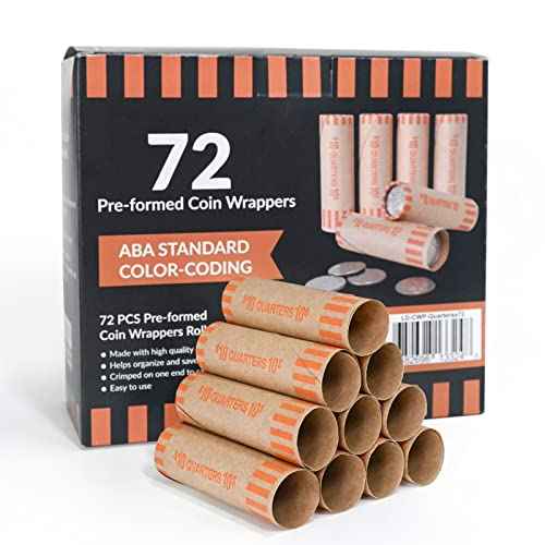 L LIKED 72 PCS Preformed Coin Wrappers Rolls-Quarters