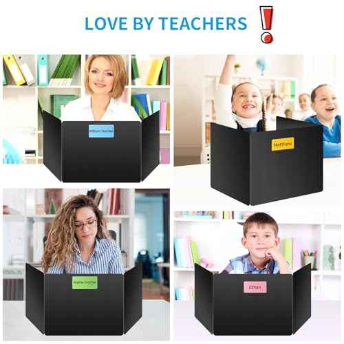 18 Pack Black Desk Dividers for Students, Privacy Shields Folder for Students, Durable & Waterproof Plastic Study Board, Classroom Teacher Supplies Test Divider, Includes Extra Labels