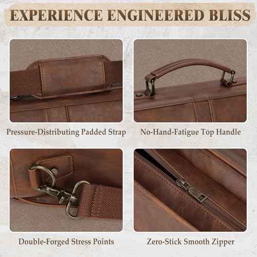 RAINSMORE Messenger Bag for Men 17 Inch Laptop Briefcase PU Leather Large Satchel Computer Shoulder Bag for Work Office