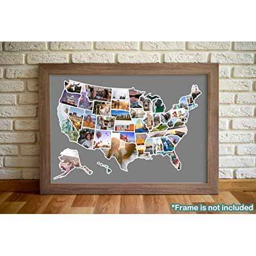 USA Photo Map - 50 States Travel Map 24 x 36 in, Includes Photo Maker, Idea Gift for Lovers Couples Adventurers, United States Weve Visited Vocation Travel Tracker Wall D?cor (Frame NOT Included)