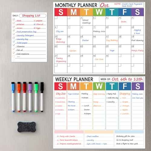3 Pack Dry Erase Magnetic Calendar for Refrigerator - Monthly & Weekly & Daily Planner Magnet Whiteboard for Fridge Wall - Shopping, Meal/Menu, to Do List, Family Schedule Planning Board (9CO-3RIZH)