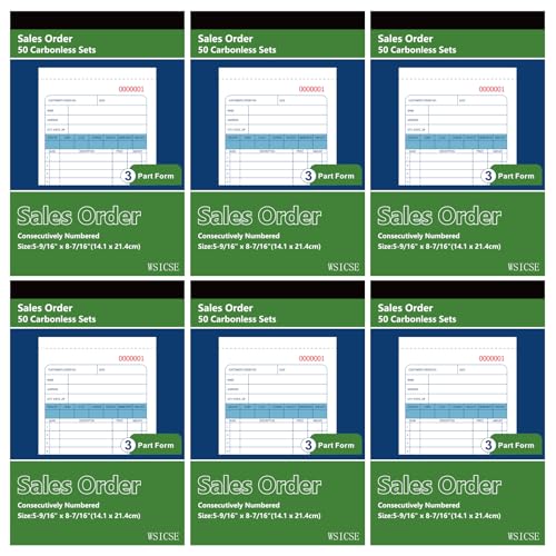 6-Pack Sales Order Book, 3-Part Carbon Copy Receipt Books (5-9/16 x 8-7/16) WSICSE