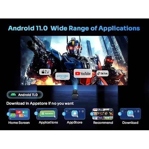 [180¡ÆAdjustable Stand]HIPPUS Smart Mini Projector with WiFi and Bluetooth, Full HD 1080P, Auto Keystone, Portable Ceiling Projector,Wifi 6,Android 11.0 (Black)