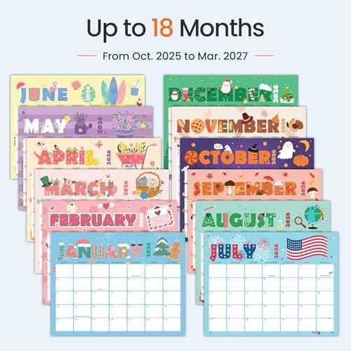 SUNEE Wall Calendar 2025-2026, 18 Months Hanging Monthly 2026 Calendar 11"x8.5", October 2025 to March 2027, for Organizing & Planning, Cute