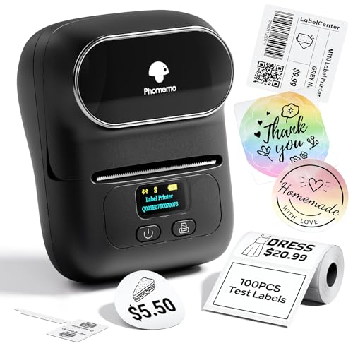 Phomemo M110 Label Maker Black with 1 Printer & 1 Roll Label – Portable Bluetooth Thermal Printer