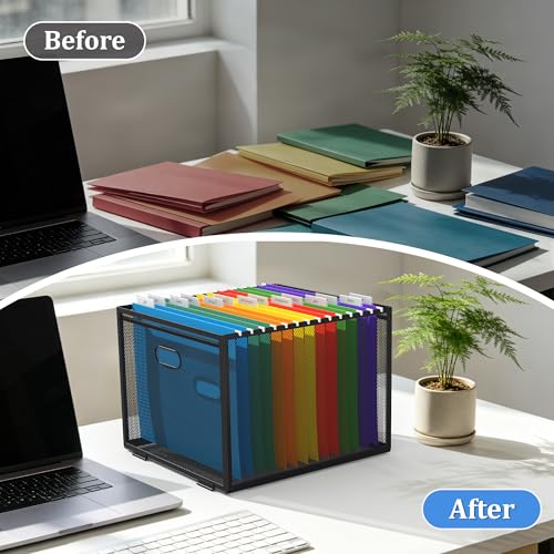 Metal Mesh Hanging File Organizer with Handles for Letter Size Files