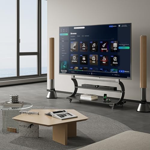 Sythdio Matte Black Rolling TV Stand for 50-100 In TVs with 2-Tier Shelves