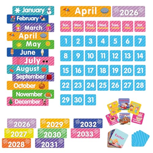 REGELETO 44 Pockets Classroom Calendar Pocket Chart with 85 Colorful Cards, 25” x 24” Black Learning Organizer for Home & School