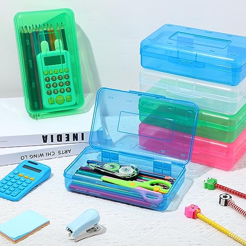 15 Pcs Clear Pencil Box Bulk Plastic Large Capacity Pencil Boxes Hard Pencil Case Organizer with Snap Tight Lid for Kids Boys Girls Multi Purpose School Classroom Home Office Supplies, 5 Colors