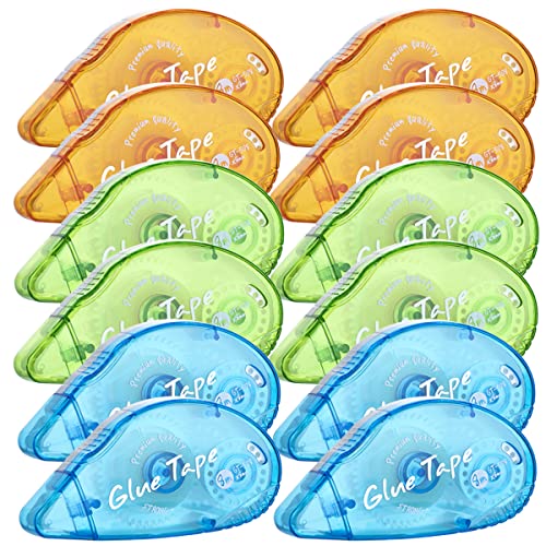 XUXU 12 Pack Double Sided Tape Roller Scrapbook Tape - Vibrant Colors Set
