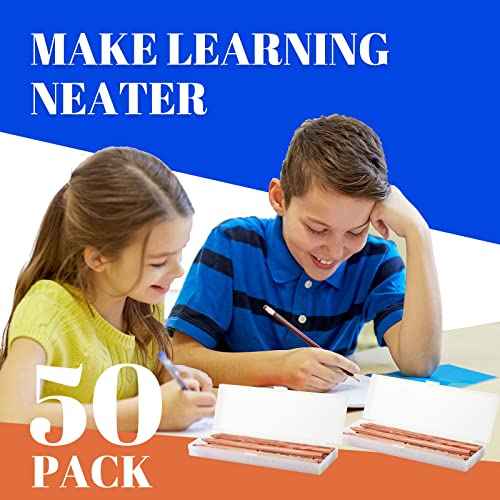 Crtiin 50 Pcs Pencil Boxes Bulk Plastic Clear Pencil Case Box for School Bulk Storage with Hinged Lid for Students School Office Supplies Organization(7.17 x 2.36 x 0.94 Inch)