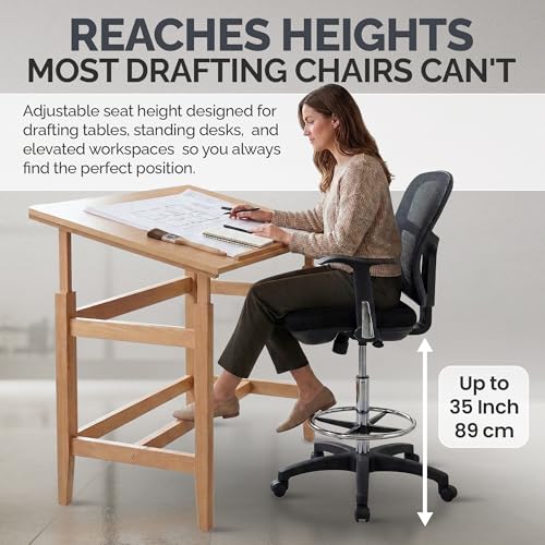 Office Factor Black Drafting Chair with Arms – Ergonomic Executive Desk Chair, 350 lb Capacity