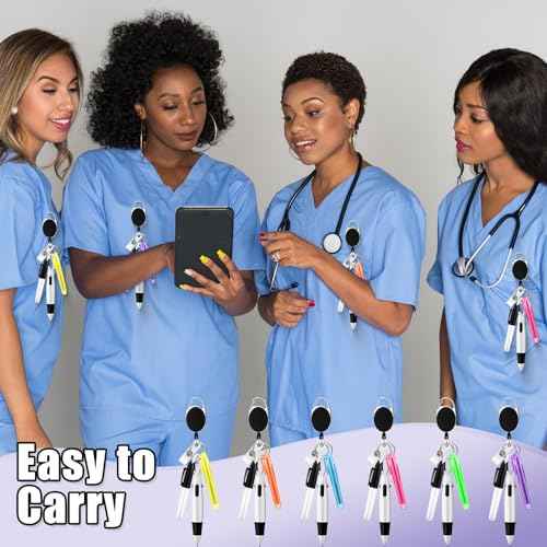 120 Pcs Retractable Nurse Pen Bulk Set 4 in 1 Ballpoint Pens Mini Highlighter Mini Marker Nursing Keychain Clip for Badge CNA Nurse Accessories Gifts Office(Black)