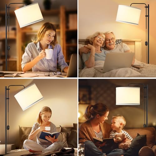 GyroVu Floor Lamp for Living Room, Adjustable Height Standing Lamps with 350¡Æ Rotate White Lampshade, 67.5-Inch Modern Tall Lamp Dimmable Floor Lamps for Corner Bedroom Home Office (Bulb Included)