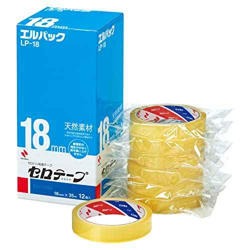 Nichiban LP-18 Cellophane Tape, Large Roll, El-Pack, 12 Rolls, 0.7 inches (18 mm) x 12.8 ft (35 m)