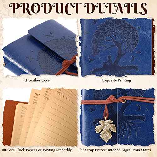 Teling 10 Pieces PU Leather Journal Tree Vintage Refillable Notebook Travel Journal Rustic Bound Diary Daily Writing Notepad with Lined Pages Gifts for Men Women(A6, 5'' x 7'')