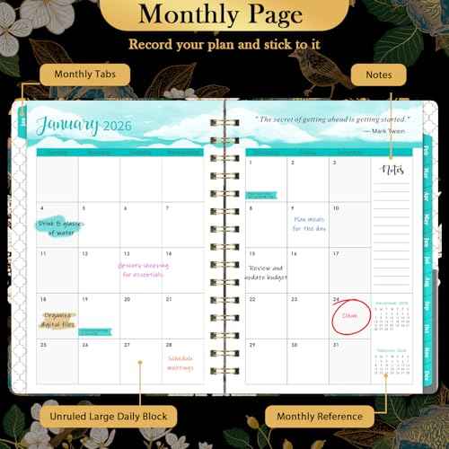2026 Planner - 2026 Planner Weekly and Monthly, Jan.2026 - Dec.2026, 6.5" x 8.5", Planner 2026, 2026 Weekly Monthly Planner with Green Tabs, Twin-wire Binding, Back Pocket