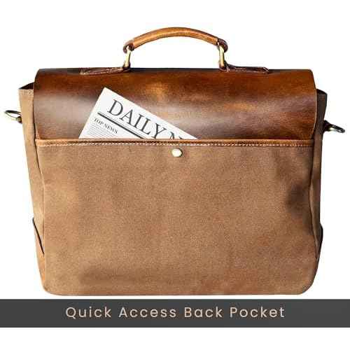 RUSTIC TOWN Leather Canvas Messenger Bag for Men Women - Vintage Laptop Satchel Leather Briefcase (14 Inch, Olive Green)