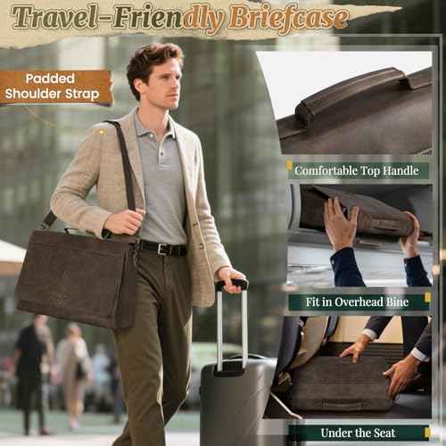 RAINSMORE Vintage Flap Messenger Bag for Men PU Leather Laptop Bag 15.6 Inch Mens Briefcase Waterproof Satchel Computer Bag