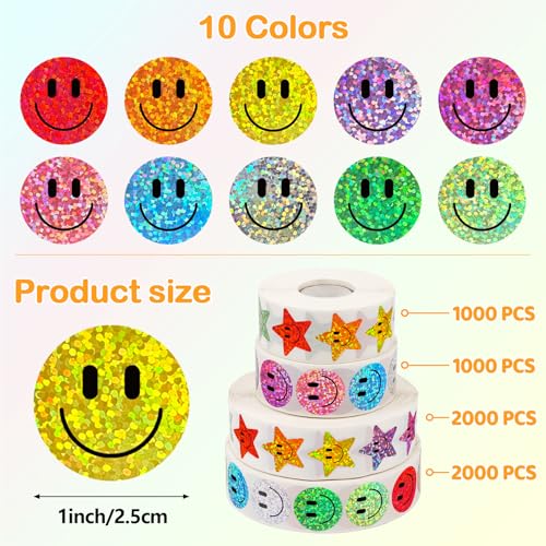 1000PCS Smile Glitter Stickers - 1 Inch Colorful Foil Emoticons for Rewards & Crafts