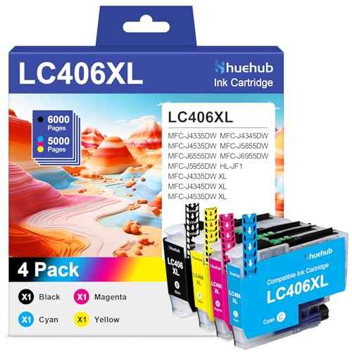 LC406XL LC406 High Yield Ink Cartridges Replacement for Brother LC406 XL 406XL Ink Cartridges for MFC-J4335DW MFC-J4345DW MFC-J4535DW MFC-J5855DW MFC-J6555DW MFC-J6955DW MFC-J5955DW Printer, 4 Pack