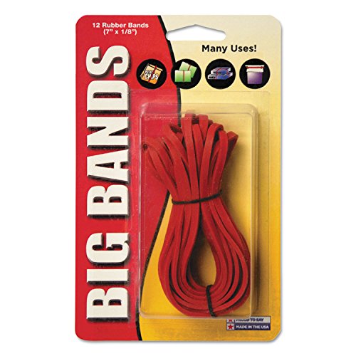 Alliance Rubber Big Rubber Bands 12 Pack - 7-Inch x 1/8-Inch Red (Red, 12-Count)