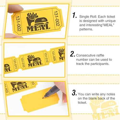 ESSENTIAL 1000 Raffle Tickets Rolls, Meal Tickets Single Roll for Events, Leisure, Movie Watching, Entertainment, Class Reward & Prizes - 5 Color Selection (Yellow)