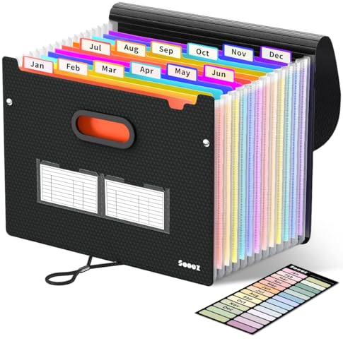 Sooez Black Rainbow 13-Pocket Accordion File Organizer 14in Expandable