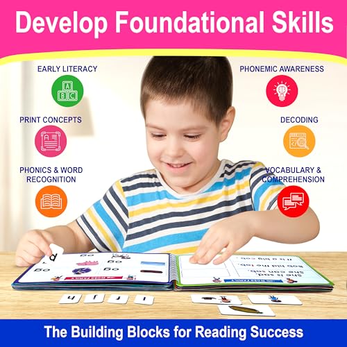Learn to Read Phonics Busy Book for Beginning Readers, Montessori-Inspired Set of 3 Busy Books for Kids Ages 4-8, 60 Learning Activities, Read in 4 Weeks with CVC Words and Sight Words