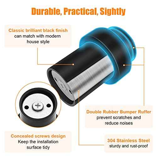 8 Pack Door Stoppers Black Floor Door Stop Cylindrical Door Stops with Rubber Bumper, Modern Door Stoppers Wall Protector Floor Wall Mount Doorstops