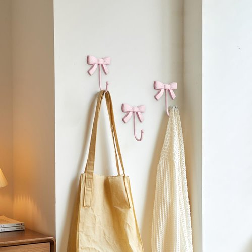 BOOMLATU Pink Bow Shape Hooks Rustic Bow Wall Hooks Pack of 2,Metal Decorative Hook Wall Mounted Bow Coat Hook for Home Kitchen Bathroom Office (Pink, Pack of 3)