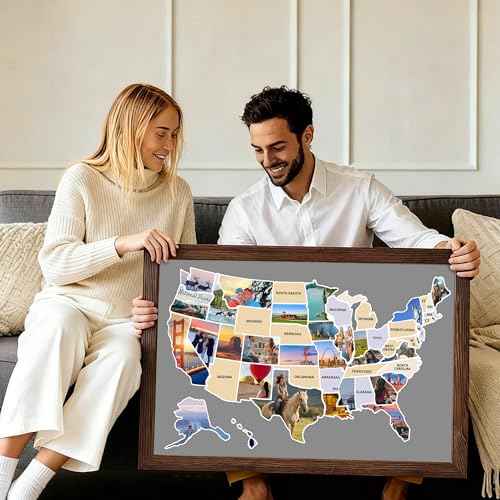 USA Photo Map,50 States Travel Map for Couples,Includes Photo Maker 24 X 36 In,United States for Travel Tracking,US Maps for Wall D?Cor,Gift for Traveling Lovers,Retirees,Adventurers,Mom(Unframed)