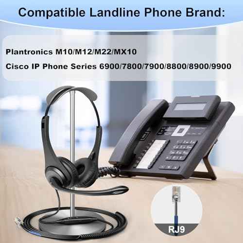 Corded RJ9 Telephone Headset with Noise-Canceling Mic for Cisco Phone Headset, Compatible with Plantronics M10/M12/M22/MX10 Amplifiers and Cisco IP Phone Series 6900/7800/7900/8800/8900/9900