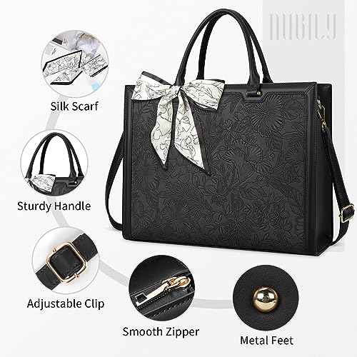 Laptop Bag for Women 15.6 Inch Tote Waterproof Leather Computer Business Lightweight Office Briefcase Large Capacity Handbag Shoulder Black