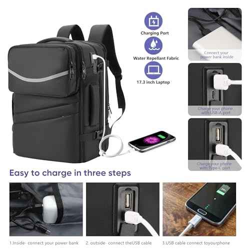 45L Expandable Travel Backpack for Men Women, Airplane Approved Weekender Bag,Waterproof Business Commuting17.3Inch Laptop Backpack,Travel Gifts for Men Women (Black)