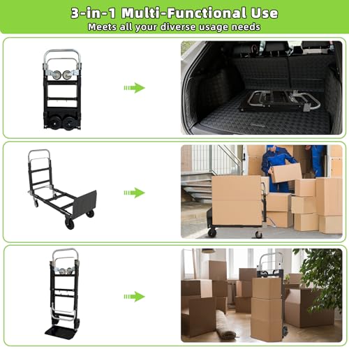 Tolpassa Black 3-in-1 Folding Hand Truck with 600Lbs Capacity, Collapsible Dolly & Retractable Handle