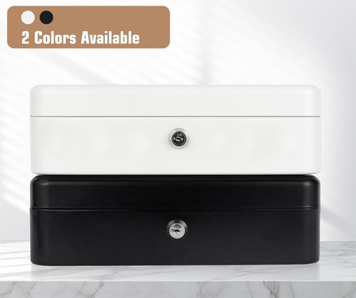 Sumerfnt Cash Box with Lock and Money Tray Money Box for Cash, Metal Lock Box for Money Cash Register - 11.8" x 9.4" x 3.54" White