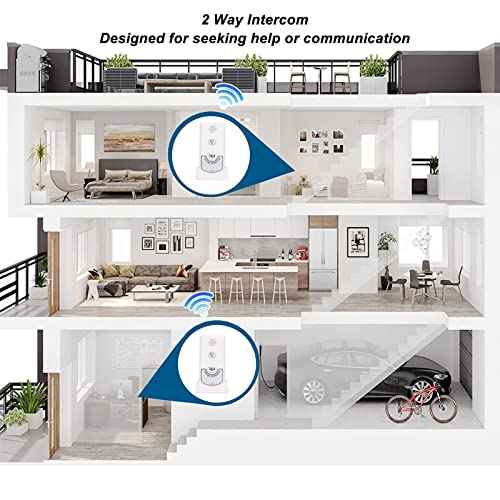2 Way Talk Doorbell Voice Intercom, Home Caregiver Pager Intercom Super Long Range 1000ft Intercomunicador Indoor Outdoor System for Home Hospital Office (White)