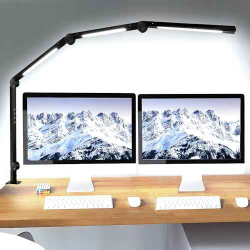 LED Desk Lamp with Clamp & Flexible Arm - 3 Light Sources, 4 Color Modes & 5 Brightness Levels, Eye-Caring Table Light with Memory Function