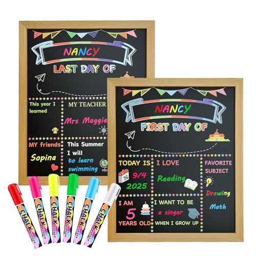 Large 10x12 Double-Sided Chalkboard First & Last Day of School Sign with Color Markers